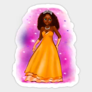 Black anime princess  ! black girl with Afro hair, green eyes, and dark brown skin. Hair love !on pink background Sticker